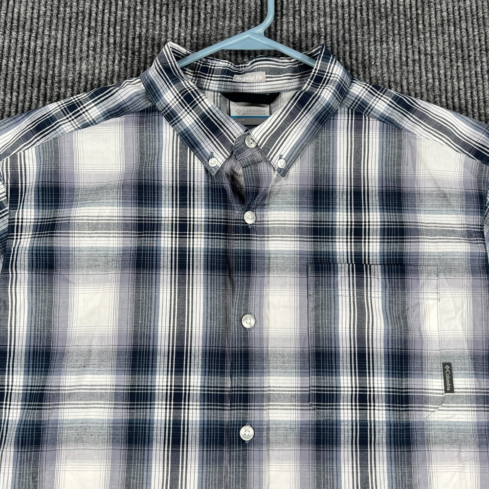 Columbia Shirt Mens Large Blue Plaid Short Sleeve Button Down Regular Fit Casual